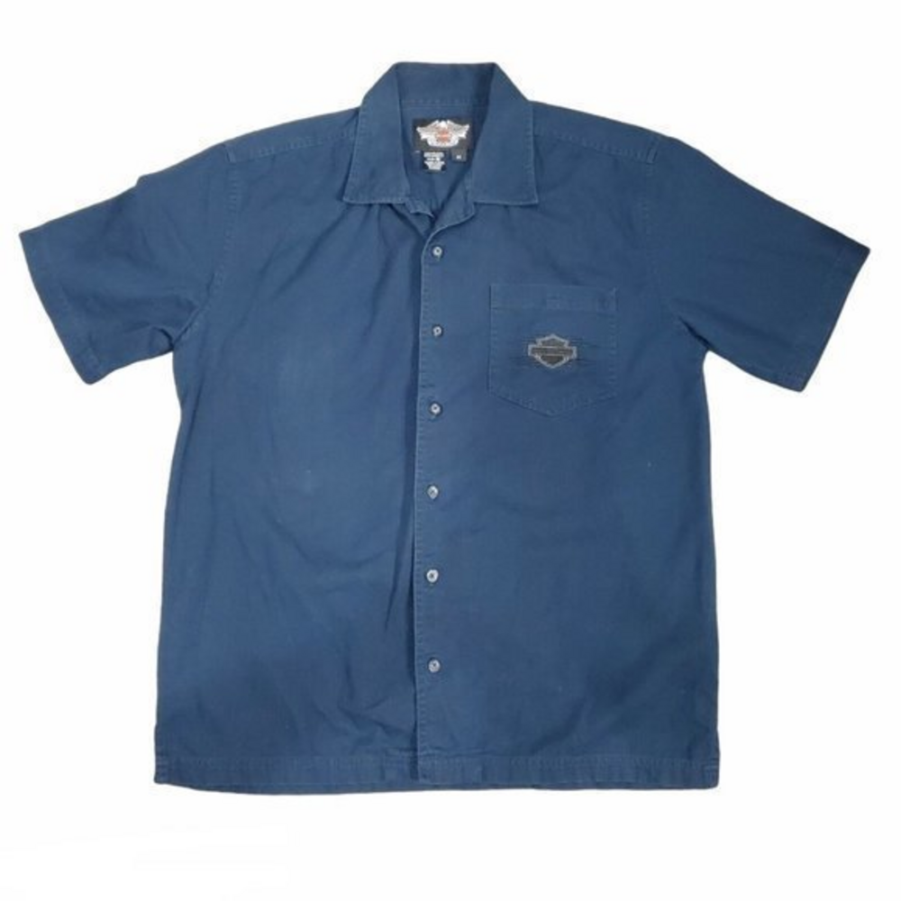 Harley‎ Davidson Navy Blue Heavy Duty Utility Button Up Medium